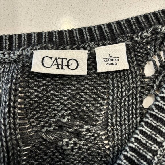 Sweater Long Sleeve w/ Cables front & Back, Charcoal Grey 100% Cotton, size LRG - Picture 8 of 9